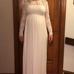 Ivory lace sleeve maternity maxi dress